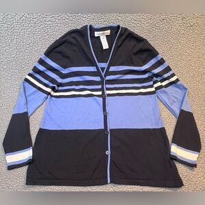 Jones New York Button Up Sweater Womens Size Medium Blue And Black Long Sleeve